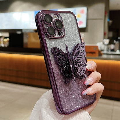 Fresh on the Scene at Buy Center: Hollow Butterfly Phone Case Gradient Transparent Plating Protective Cover Dark Purple