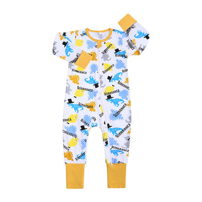 Newly Released at Buy Center: Spring And Autumn Long Sleeve Cotton Baby Jumpsuit Male And Female Baby Home Romper Letter Dinosaur Jumpsuit