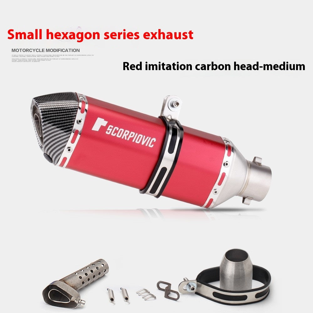 Newly Arrived at Buy Center: Motorcycle Modified Exhaust Pipe Small Hexagonal Red Imitation Carbon Head