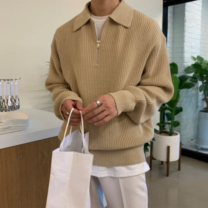 Just Arrived at Buy Center: Lapel Sweater Men's Winter Loose Lightly Mature Knitwear Trendy Khaki