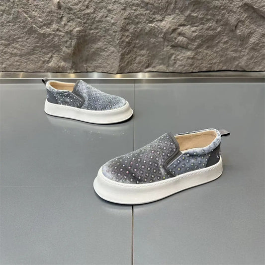 Fresh Arrivals at Buy Center: Rhinestone Men's Shoes Handsome Fried Street Slip-on Gray