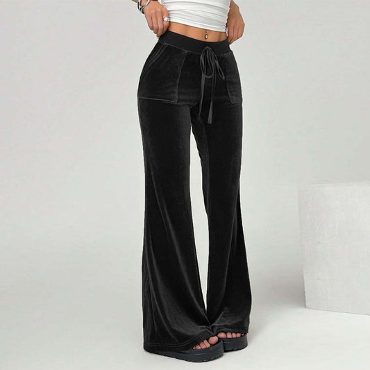 Simple Temperament Velvet Casual Pants Autumn And Winter Drawstring Leg Slimming Wide Leg Trousers | Women's Clothing4 | Buy Center