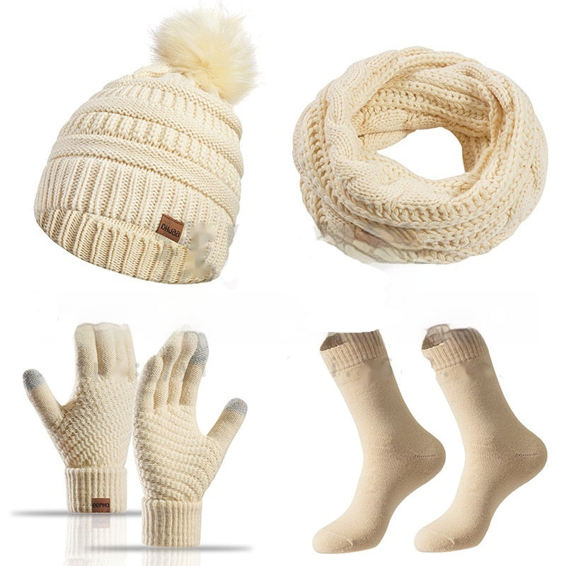 Winter Female Cap Scarf Gloves And Socks Four-piece Set Buy Center