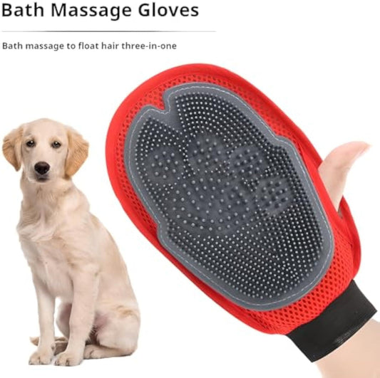 New Pet Bathing Glove Pet Hair Glove Grooming Pet Hair Remover Mitt Pet Bathing Tool Cleaning Gloves Brush Gloves Are Combining A Cleaning Brush Red