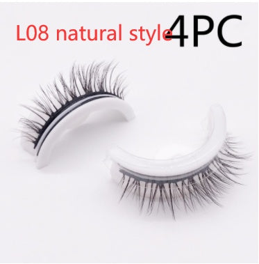 Buy Center Premium-Reusable 3D Mink Lashes Natural False Eyelashes Self Adhesive Fake Glue Free Makeup Eyelash Extension Silk L08 natural style PVC round box 4PCS