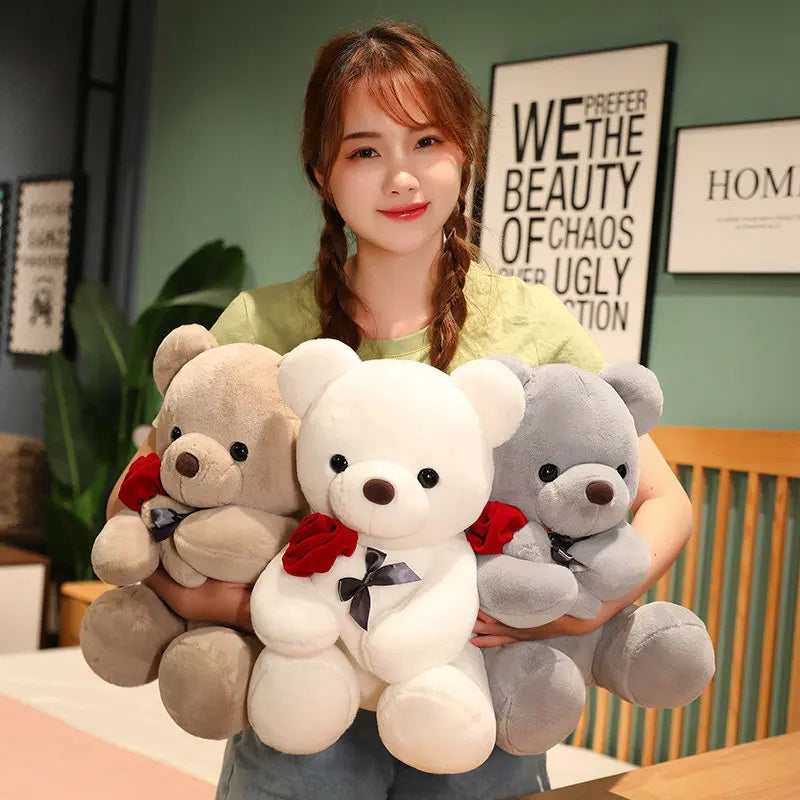 23-45cm New Lovely Hug Roses Teddy Bear Plush Pillow Stuffed Soft Animal Dolls Nice Birthday Gift Girlfriend Valentine's Day Buy Center