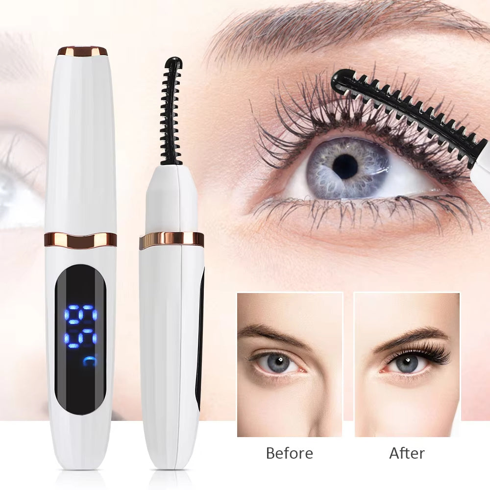 Rechargeable Electric Heated Eyelash Curler Digital Display Eyelash Curler Beauty Makeup Tool 3 Gears Temperature Control