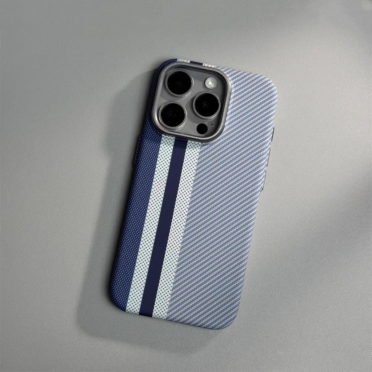 Hot New Items at Buy Center: Magnetic Carbon Fiber Pattern Drop-resistant Mobile Phone Protective Case Blue Vertical Stripes