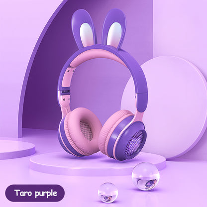 Rabbit Ear Headphones Wireless Luminous Extendable Wheat Headphones Purple