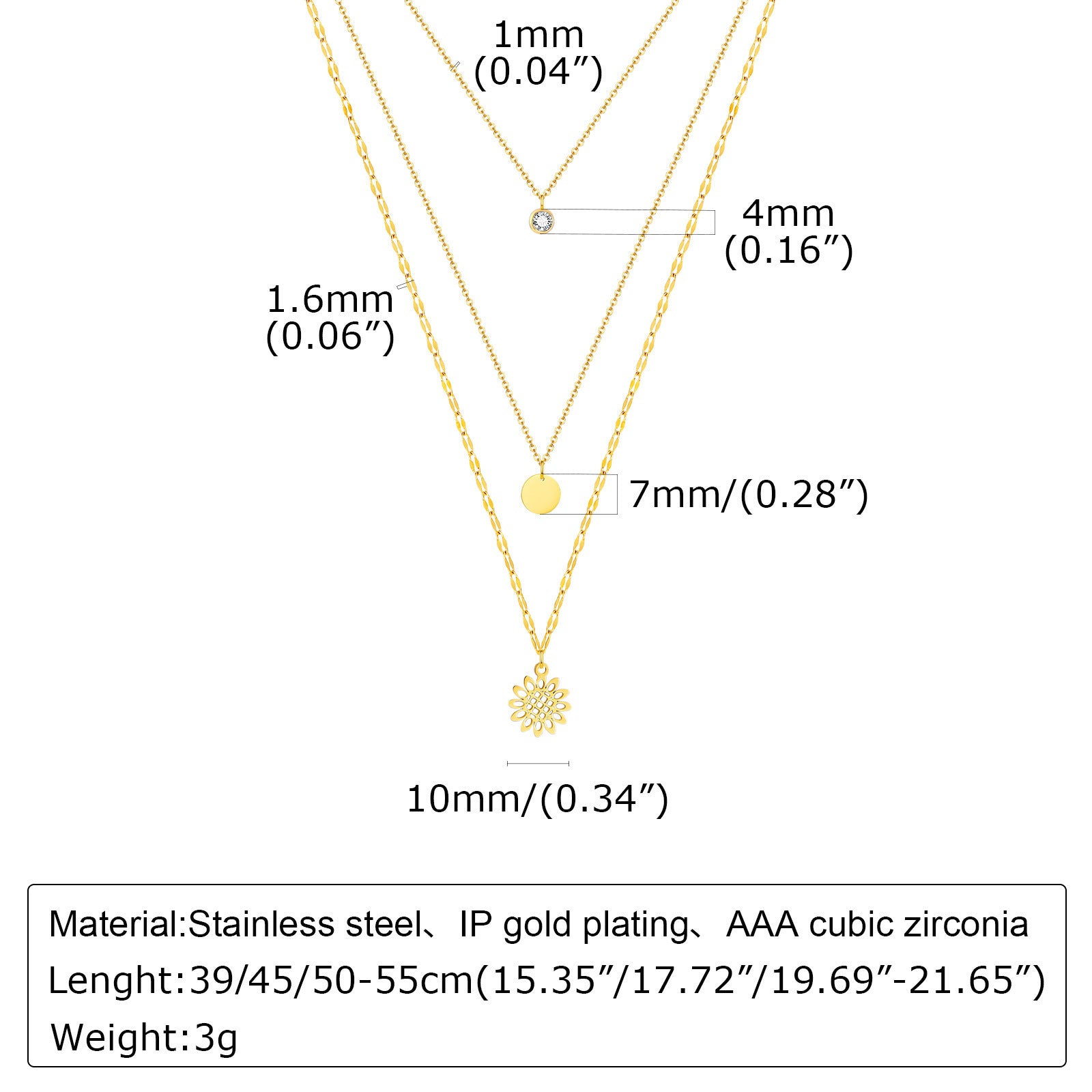 Hot New Items at Buy Center: Stainless Steel Women's Design Sunflower Zircon Round Brand Three-layer Twin Necklace