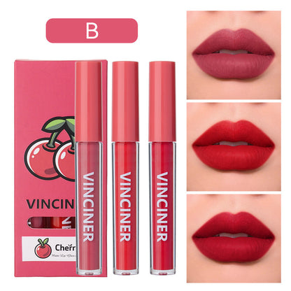 Buy Center Ultimate: 3 Fruits Lip Glaze Set Matte Finish Nonstick Cup Cherry