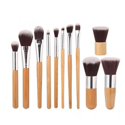 Ensemble de 11 pinceaux de maquillage avec manche en bambou et sac pour outils de beauté