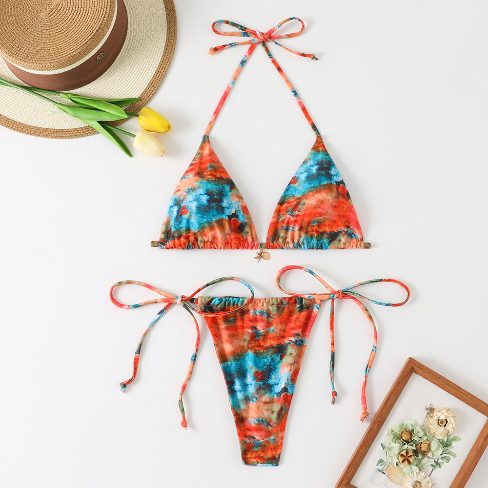 Just Arrived at Buy Center: Two-piece Vacation Women's Printed Tie Bikini Suit