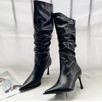 European And American Pointed Pleated High Boots Women Buy Center