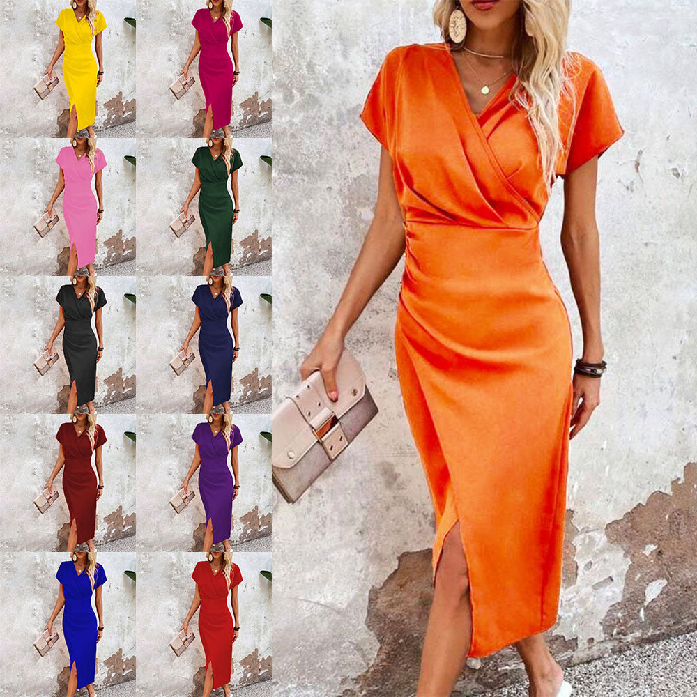 Trending Now at Buy Center: Women's Clothing Casual Waist Tight V-neck Fresh Air Sleeve Dress