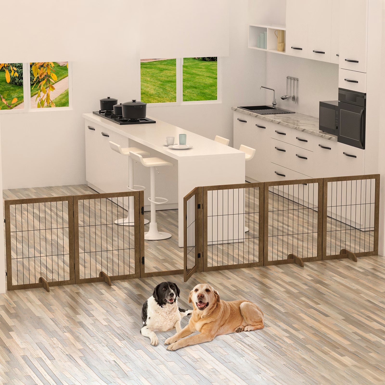 Dog Gate With Door Walk Through 144inch Extra Wide 32inch Tall 6 Panels Foldable Wire Pet Gate Barrier For House Doorway Stairs Pet Puppy Safety Fence Support Feet Included Solid Hard Wood | Women's Clothing3 | Buy Center