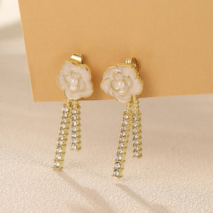 Buy Center Top Rated-Xiaoxiangfeng Dripping Oil Mountain Camellia Earrings For Women, Gentle And Sweet Temperament, Diamond Studded Earrings, Light Luxury And High End Earrings Gold