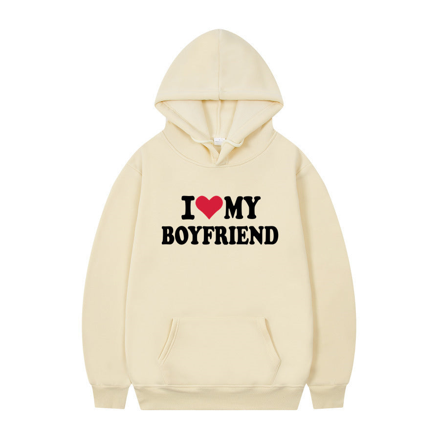 New at Buy Center: I Love My Boyfriend Print Hoodie Sweatshirt Pullover Khaki 1