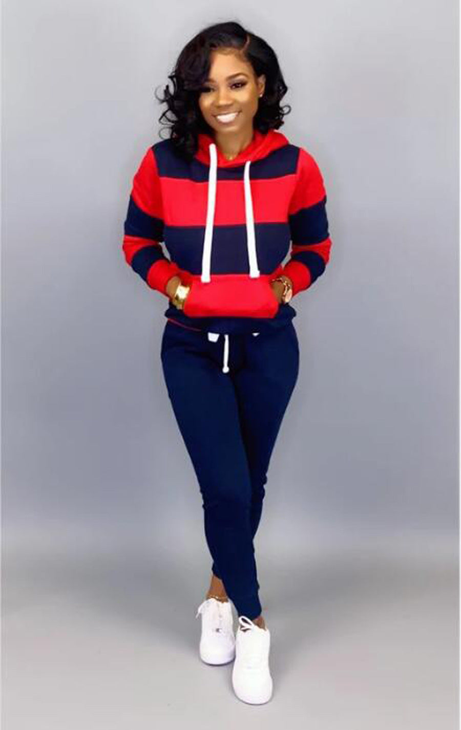 Women's Clothing Sweater Stitching Hooded Casual Sports Suit Buy Center