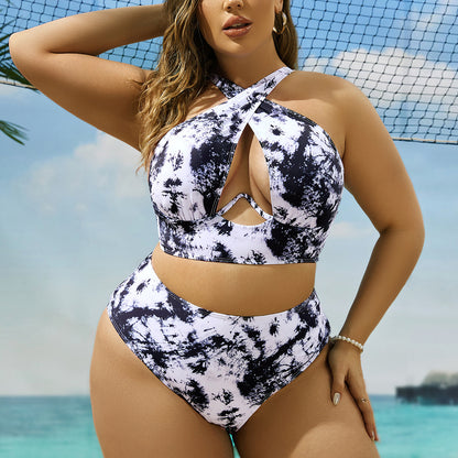 Newly Released at Buy Center: Cross Collar Random Printed Bikini Swimsuit Suit