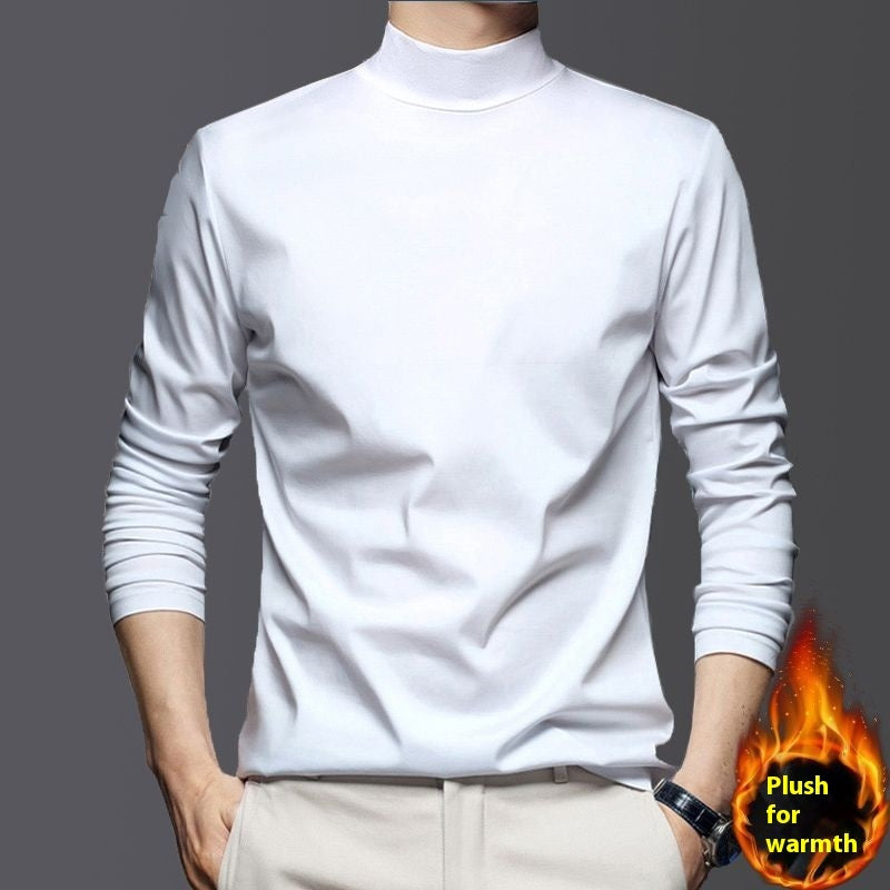 Just Arrived at Buy Center: Warm Mercerized Cotton Men's Half-high Collar Bottoming Shirt 3084 White