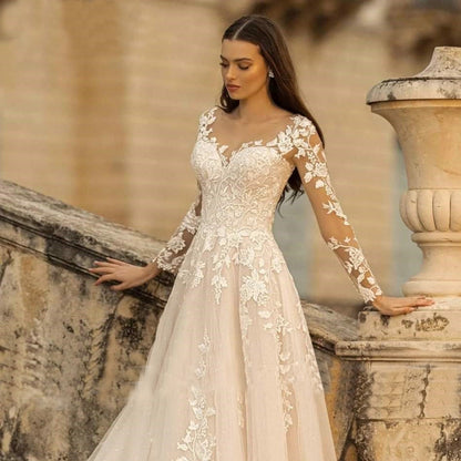 Long Sleeve Wedding Dress Mori Style Bridal Simple Round Neck Buy Center