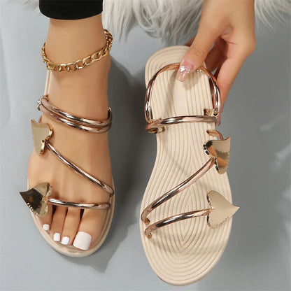 Trending Now at Buy Center: Heart Shape Slippers Summer Flat Love Beach Shoes Women Gold