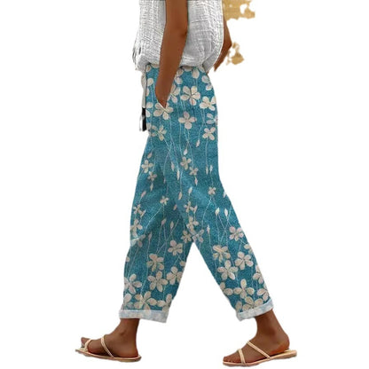 Trending Now at Buy Center: Feminine Digital Printed Minimalist Rolled Edge Casual Pants