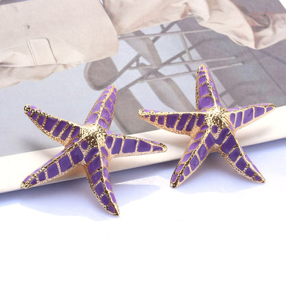 Buy Center Handpicked- Alloy Purple Starfish All-match Mediterranean Style Pentagram Stud Earrings