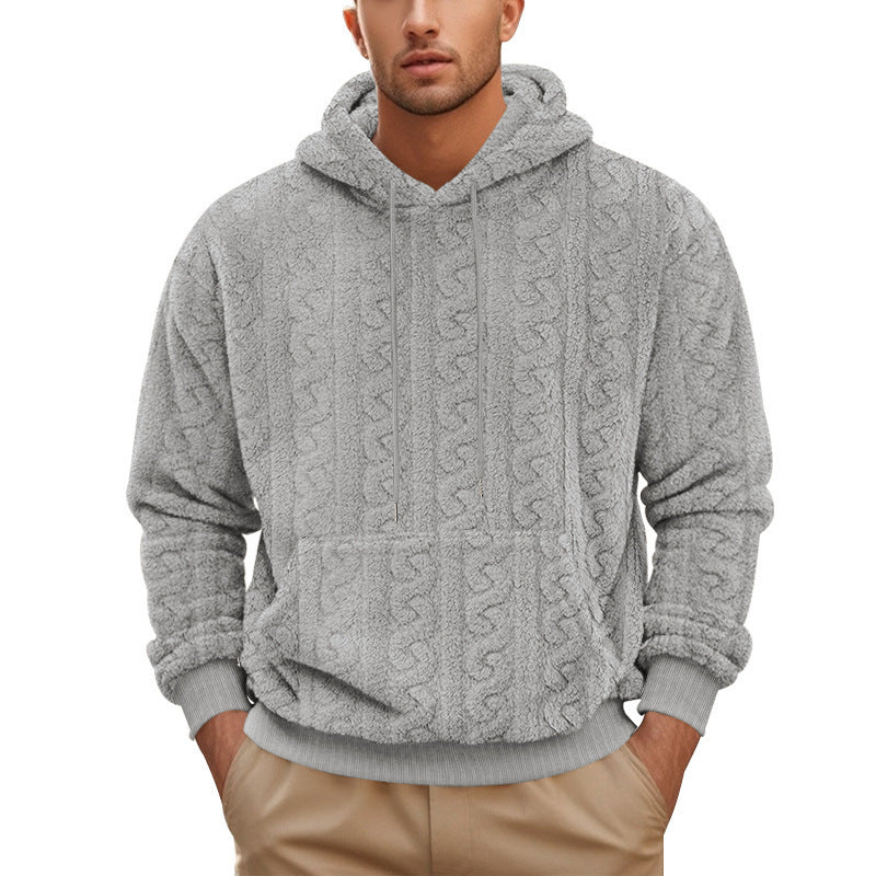 Pull à capuche en jacquard pelucheux pour hommes, automne et hiver, européen et américain, pour le sport et les loisirs