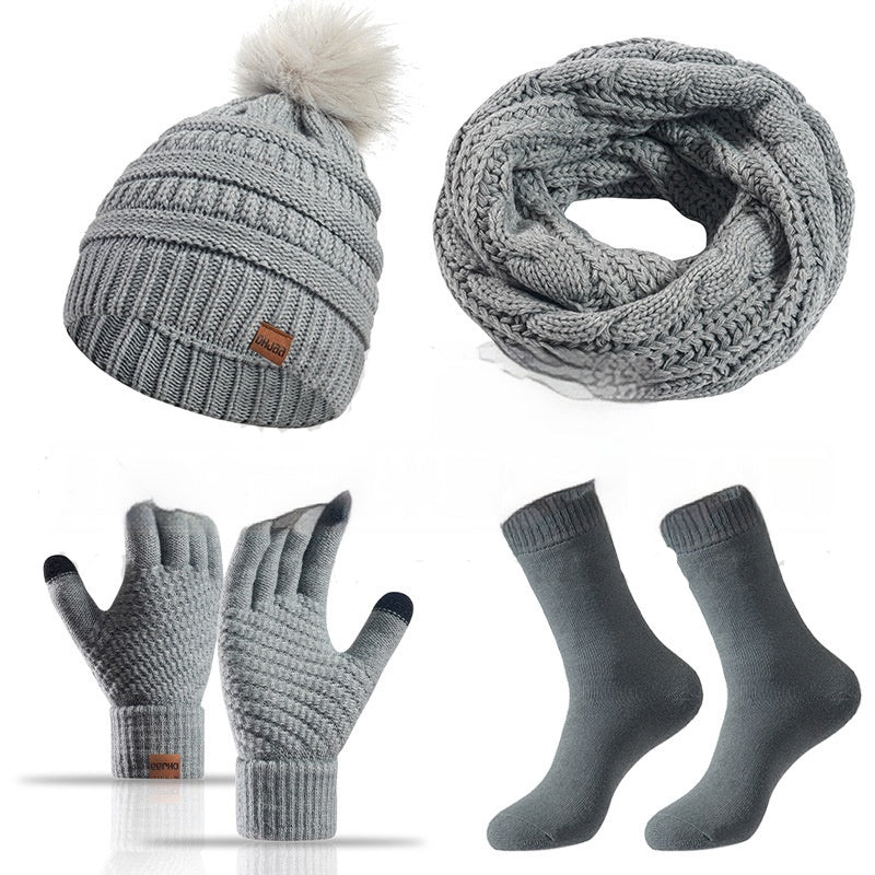 Winter Female Cap Scarf Gloves And Socks Four-piece Set Buy Center