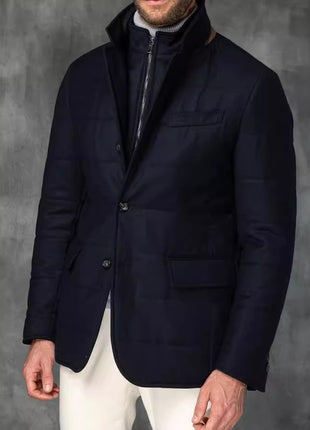 Chaqueta de traje versátil con botones y cuello alto para hombre estilo retro británico