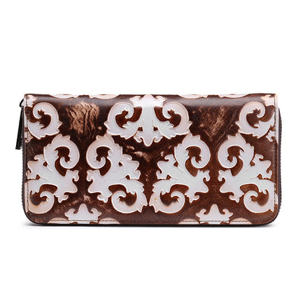 Newly Arrived at Buy Center: Brushed New Fashion Creative Women's Retro Wallet Top Layer Leather Long Brown White