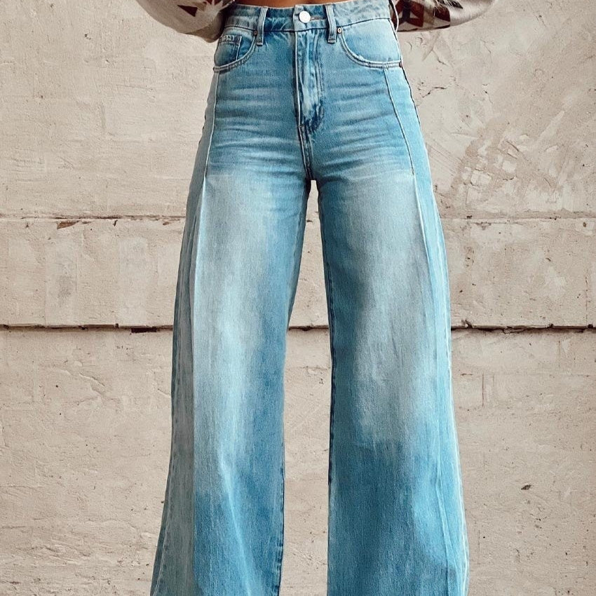 Just Arrived at Buy Center: Wide-legged Pants Thermal Transfer Bell-bottom Pants Simulation Denim Trousers MR1100