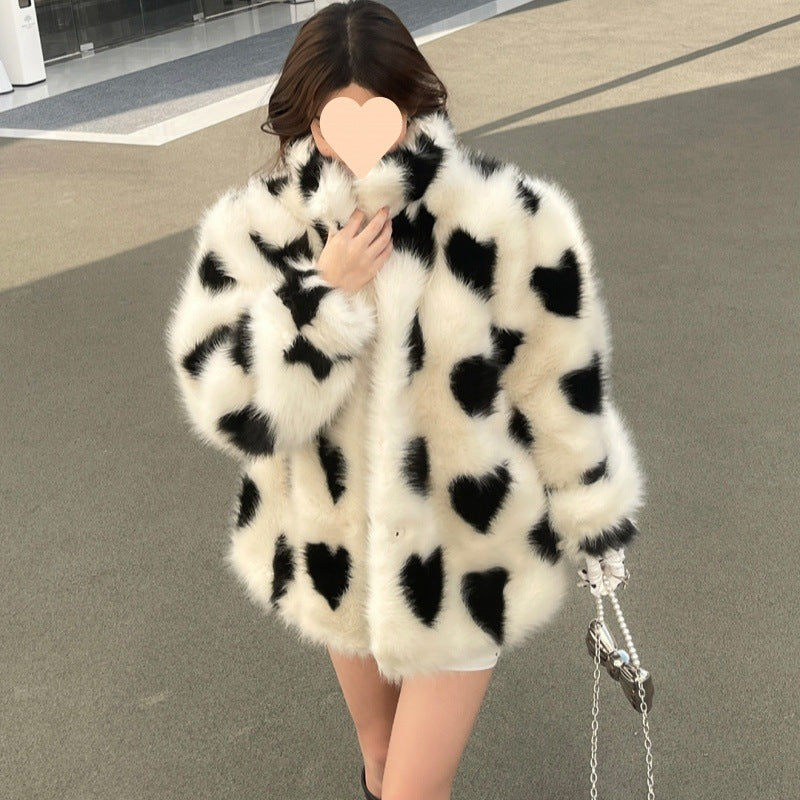 Black And White Love Environmental Protection Furry Coat | Women's Clothing-Outerwear & Jackets-Woo | Buy Center