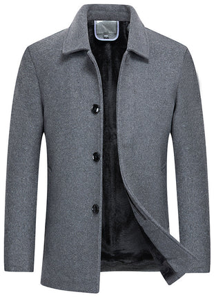 Men's Woolen Overcoat With Fleece And Thick Lapels