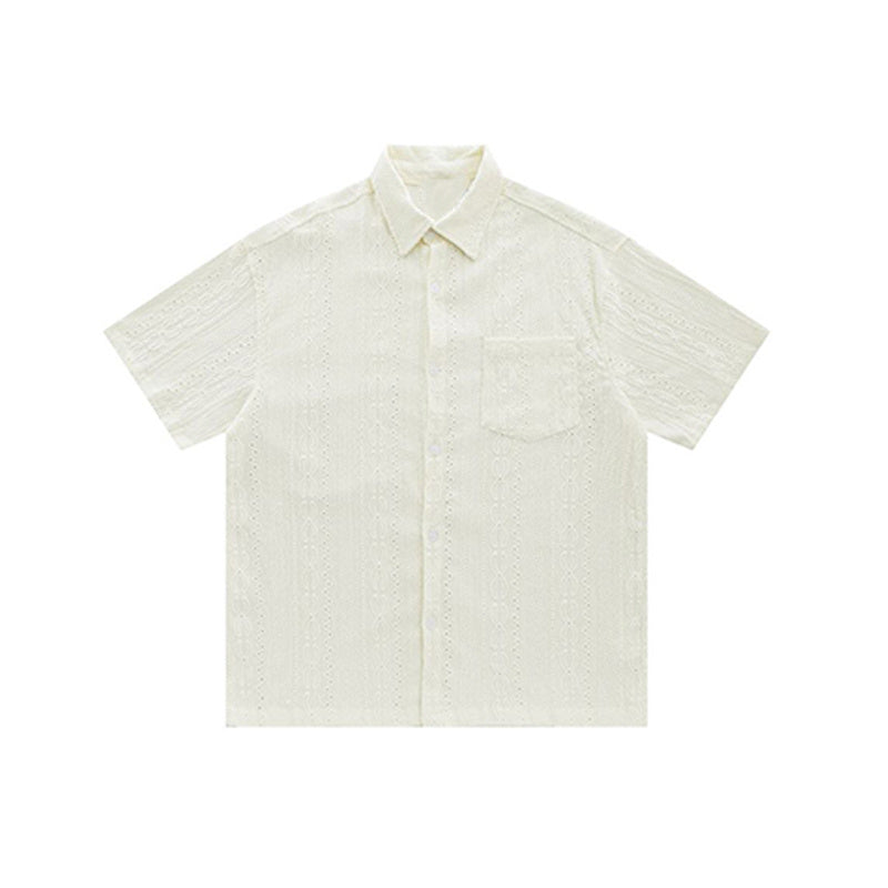 Fresh Arrivals at Buy Center: Jacquard Hollow Shirt Men's Vintage Shirt Beige