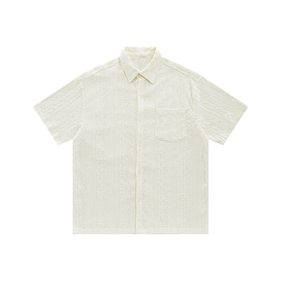 Fresh Arrivals at Buy Center: Jacquard Hollow Shirt Men's Vintage Shirt Beige