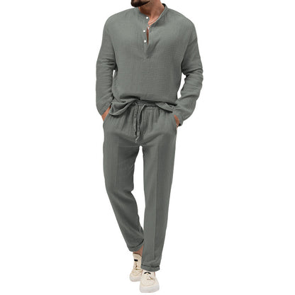 Solid Color Casual T-shirt Long Sleeve Shirt Trousers Suit Buy Center