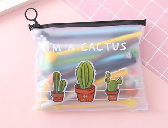 20 Cute Cartoon 0.5 Black Neutral Pens With Pen Case 0.5mm Three Cactus Boys Style