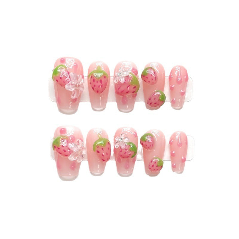 Newly Released at Buy Center: Handmade Strawberry Sweetheart Cute Style Wear Nail Finished Nail Beauty Patch Strawberry Sweetheart