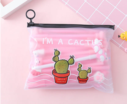 20 Cute Cartoon 0.5 Black Neutral Pens With Pen Case 0.5mm Two Cactus Girls