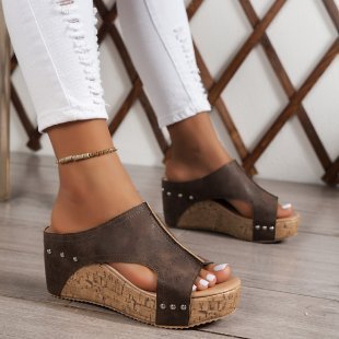 Fresh on the Scene at Buy Center: Plus Size Women's Wedge Peep Toe Platform Sandals Dark Brown