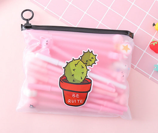 20 Cute Cartoon 0.5 Black Neutral Pens With Pen Case 0.5mm A Cactus Girls