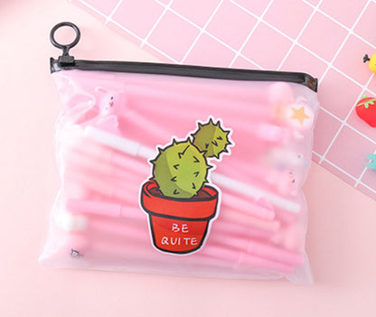 20 Cute Cartoon 0.5 Black Neutral Pens With Pen Case 0.5mm A Cactus Girls