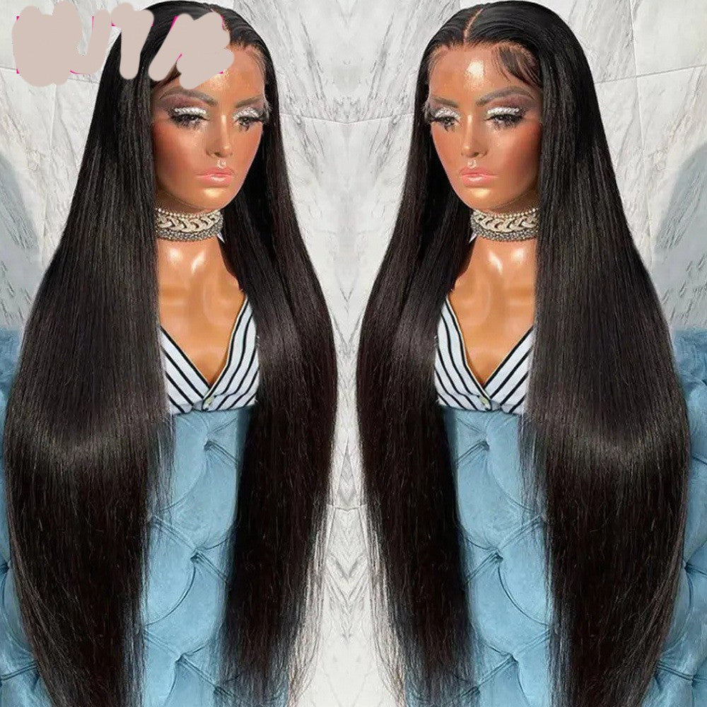 Buy Center Best Value-Real Human Hair Lace Wig Set Straight Hair Black Medium Length