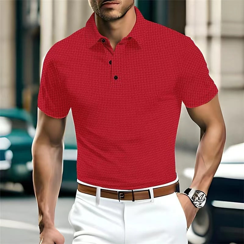 Fresh on the Scene at Buy Center: High-end Mesh Ice Silk Short Sleeve Collar Solid Color New Slip Polo Shirt Red