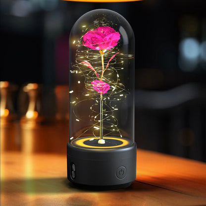 Creative 2 In 1 Rose Flowers LED Light And Bluetooth-compatible Speaker Valentine's Day Gift Rose Luminous Night Light Ornament In Glass Cover Buy Center