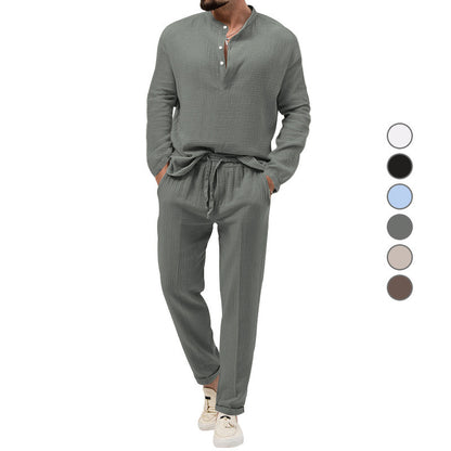 Solid Color Casual T-shirt Long Sleeve Shirt Trousers Suit Buy Center