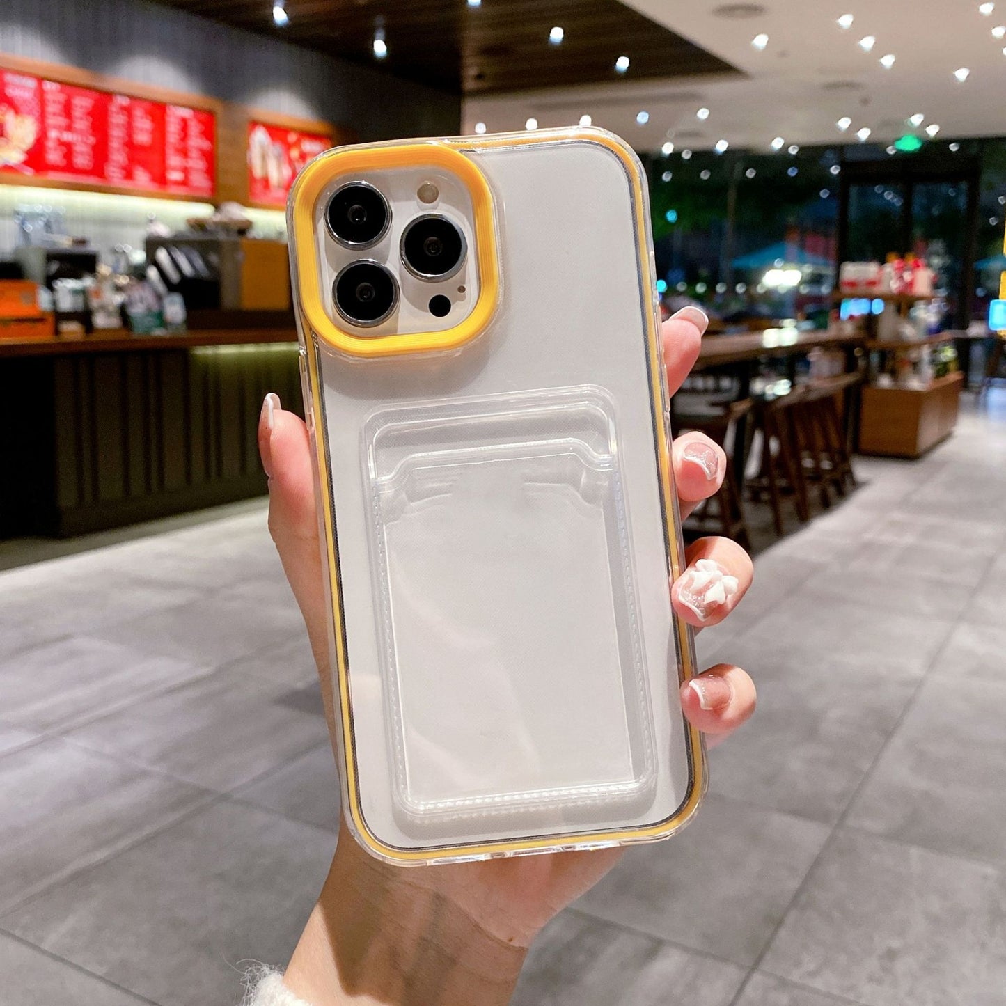 Just Arrived at Buy Center: Simple Solid Color Three-in-one Transparent Card Drop-resistant Phone Case Yellow